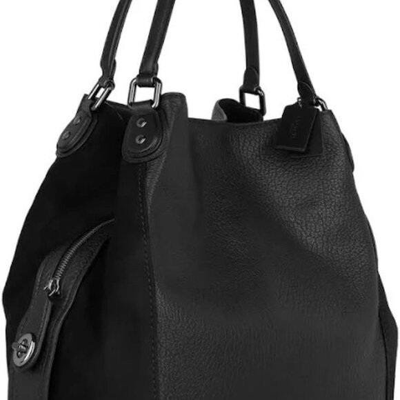 Coach Edie Black 42 Mixed Black Leather Bag - Picture 2 of 16